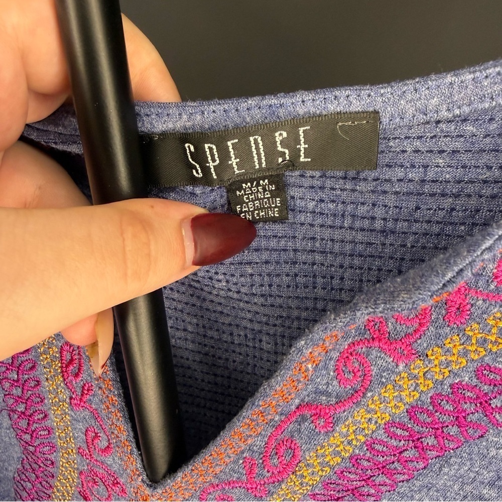 Spense Dark Blue Embroidered Midi Dress EUC Size Medium - Picture 3 of 3